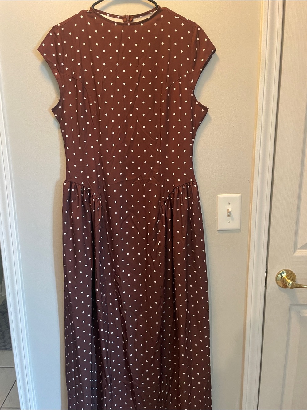 Brown Maxi Dress with White Polka Dots